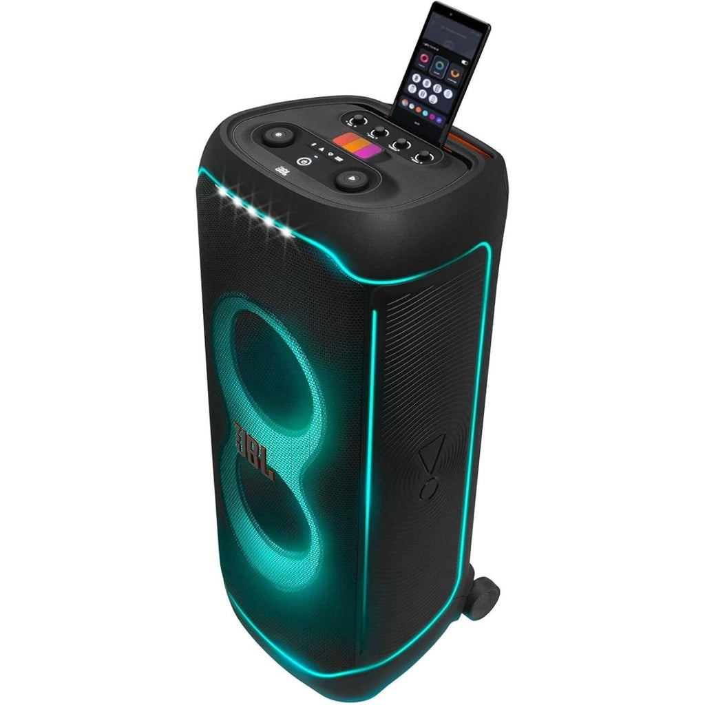 JBL Partybox Ultimate - Multi Purpose Party Speaker, with Wi-fi & Bluetooth Connectivity, Wireless, Lightshow, IPx4 Slashproof, Dual Mic & Guitar Inputs, Handle & Sturdy Wheels, Black