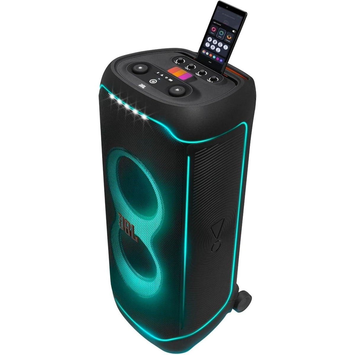 JBL Partybox Ultimate - Multi Purpose Party Speaker, with Wi-fi & Bluetooth Connectivity, Wireless, Lightshow, IPx4 Slashproof, Dual Mic & Guitar Inputs, Handle & Sturdy Wheels, Black