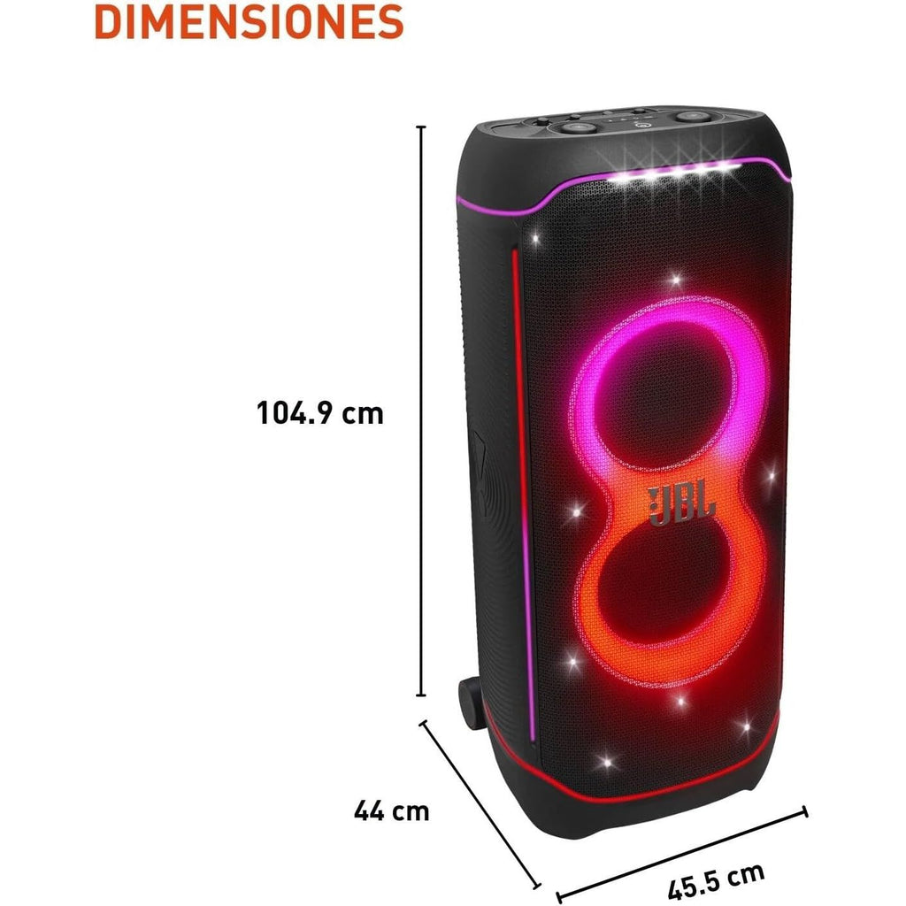 JBL Partybox Ultimate - Multi Purpose Party Speaker, with Wi-fi & Bluetooth Connectivity, Wireless, Lightshow, IPx4 Slashproof, Dual Mic & Guitar Inputs, Handle & Sturdy Wheels, Black