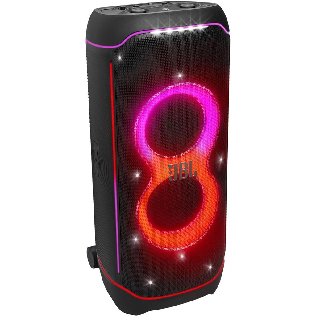 JBL Partybox Ultimate - Multi Purpose Party Speaker, with Wi-fi & Bluetooth Connectivity, Wireless, Lightshow, IPx4 Slashproof, Dual Mic & Guitar Inputs, Handle & Sturdy Wheels, Black
